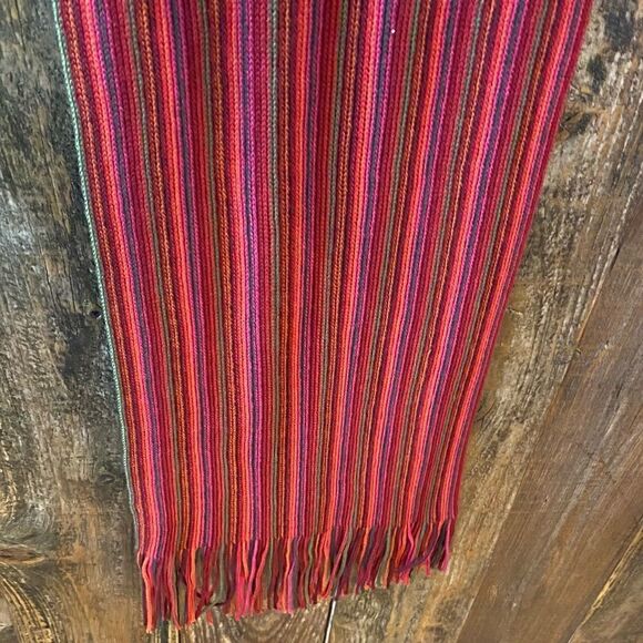 Colorful Pink Red Green Purple Cotton 80” Stretch Fringe BOHO Ski Scarf Wrap - Picture 3 of 7